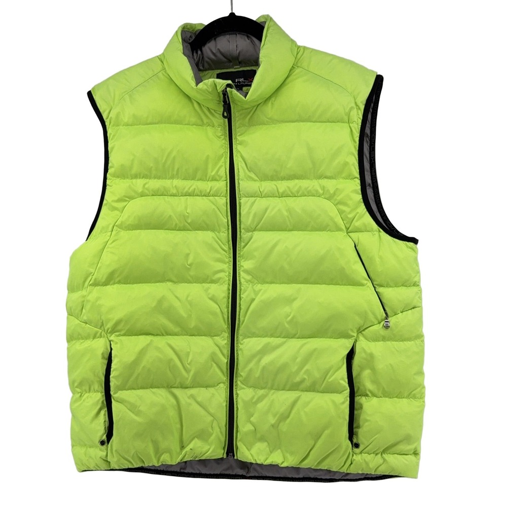 RLX Ralph Lauren Puffer Vest Men's XXL/TTG Neon Yellow Down Filled Nylon READ